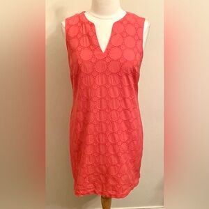 Banana Republic Petite Coral Crochet Eyelet Sleeveless Sheath Lined Dress SZ 10P
